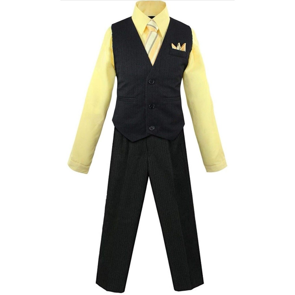 Size 5 Luca Gabriel Toddler Boys' 4 Piece‎ Vest Shirt Tie Pant/Hanky Set,...